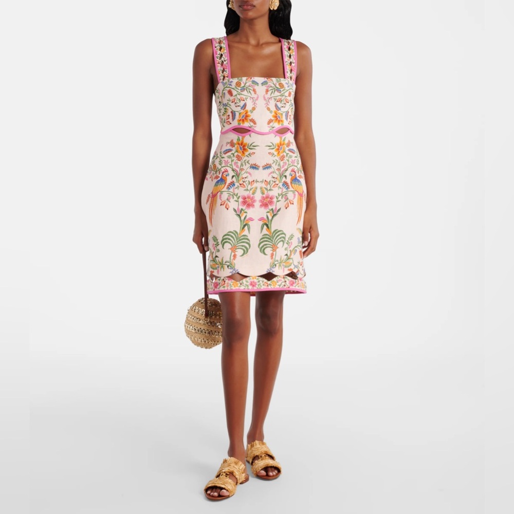 NWOT Farm Rio Pink Delicate Forest Euroflax™ Premium Linen Mini Dress S